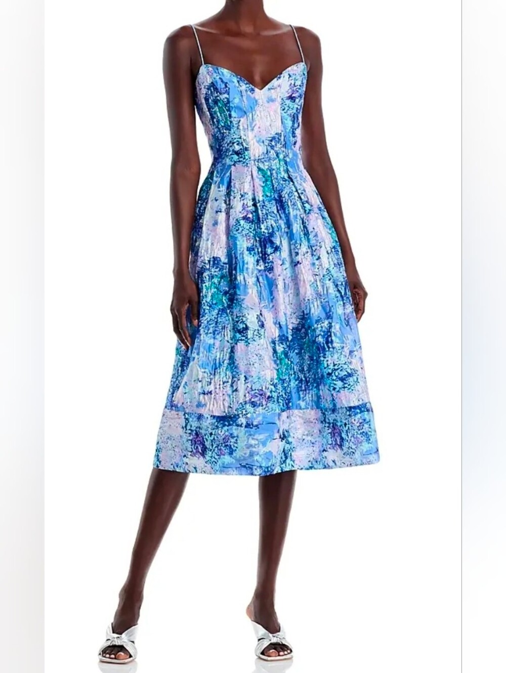 NWT Monique Lhuillier Blue & Pink Fit & Flare Dress sz 8 has shine with pockets